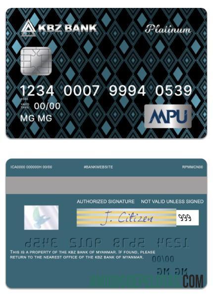 Myanmar KBZ Bank MPU Platinum Credit Card example